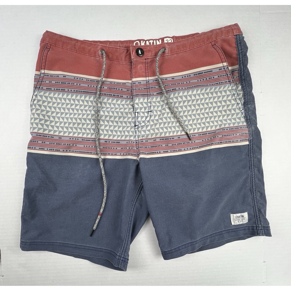 KATIN Mens Board Shorts Size 32 Blue Red Geometric Surf Swim Beach Coastal